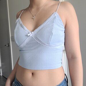 Garage Lace Bow Ribbed Crop Camisole Tank Top